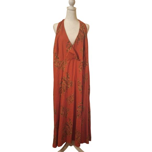 Old Navy Women Plus Size 24 Orange Tropical Maxi Halter Dress Vacation Summer - Picture 1 of 7